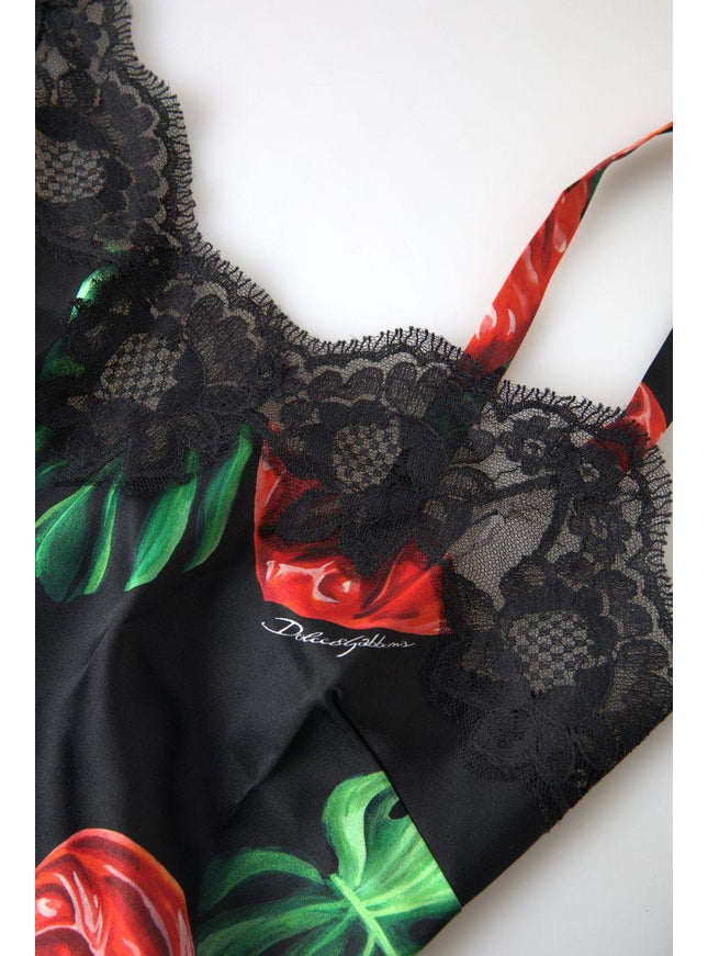 Dolce & Gabbana Black Anthurium Print Silk Camisole Top Underwear - Ellie Belle