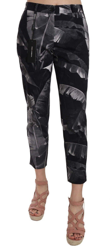 Dolce & Gabbana Black Banana Leaf Print Skinny Capri Pants - Ellie Belle