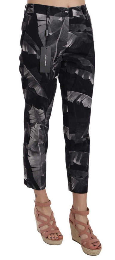 Dolce & Gabbana Black Banana Leaf Print Skinny Capri Pants - Ellie Belle