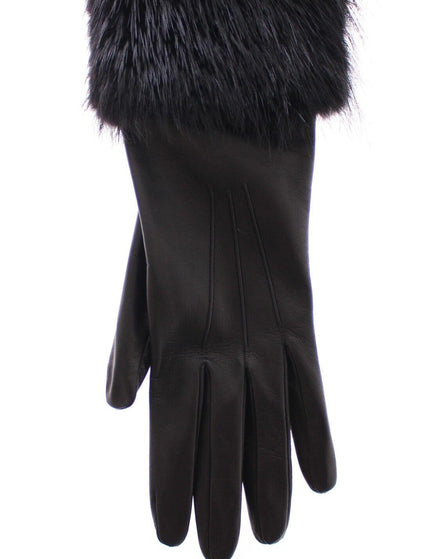 Dolce & Gabbana Black Beaver Fur Lambskin Leather Elbow Gloves - Ellie Belle