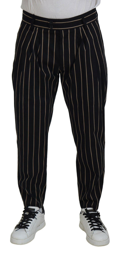 Dolce & Gabbana Black Beige Striped Cotton Stretch Pants - Ellie Belle