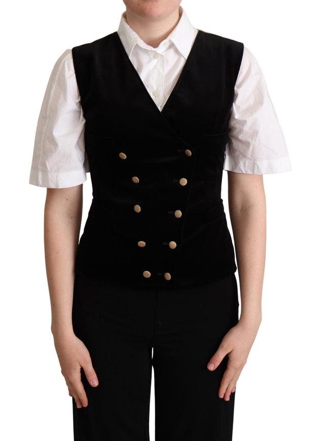 Dolce & Gabbana Black Beige Velvet Waistcoat Vest - Ellie Belle