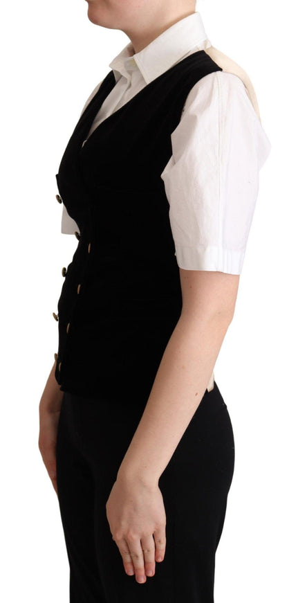 Dolce & Gabbana Black Beige Velvet Waistcoat Vest - Ellie Belle