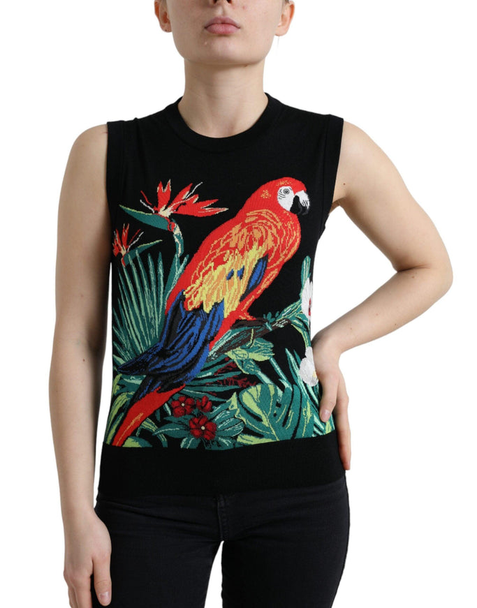 Dolce & Gabbana Black Bird Wool Knit Sleeveless Tank T-shirt - Ellie Belle