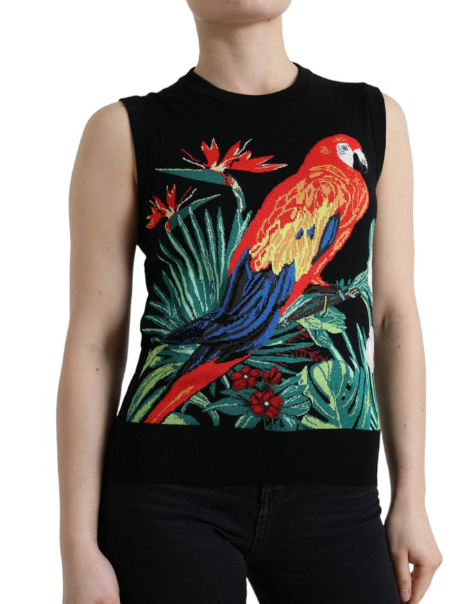 Dolce & Gabbana Black Bird Wool Knit Sleeveless Tank T-shirt - Ellie Belle