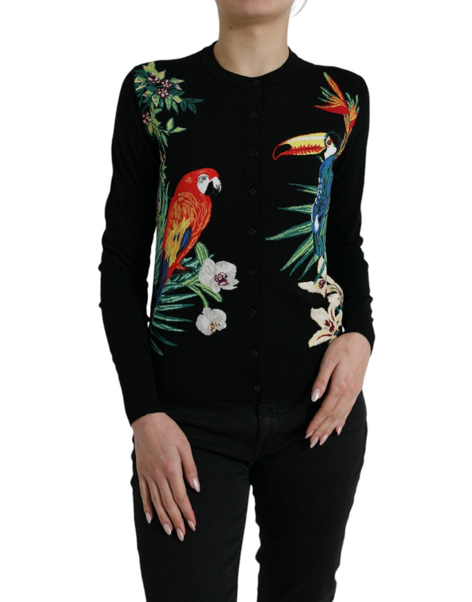 Dolce & Gabbana Black Bird Wool Long Sleeve Cardigan Sweater - Ellie Belle