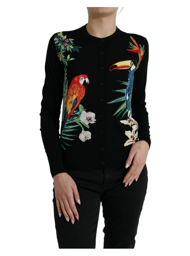 Dolce & Gabbana Black Bird Wool Long Sleeve Cardigan Sweater - Ellie Belle