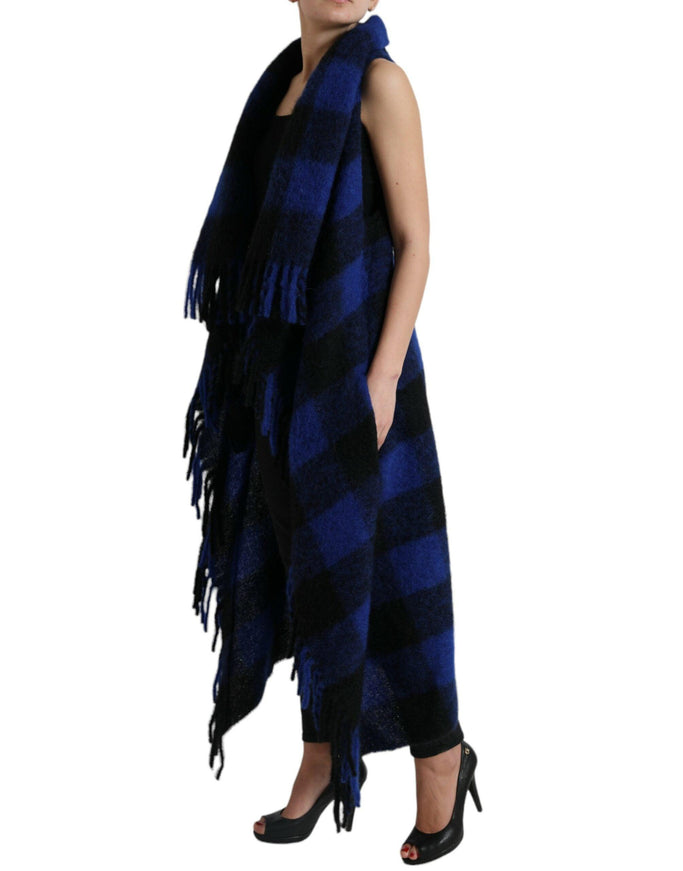 Dolce & Gabbana Black Blue Buffalo Check Poncho Coat Sweater - Ellie Belle