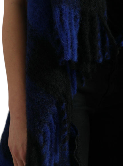Dolce & Gabbana Black Blue Buffalo Check Poncho Coat Sweater - Ellie Belle