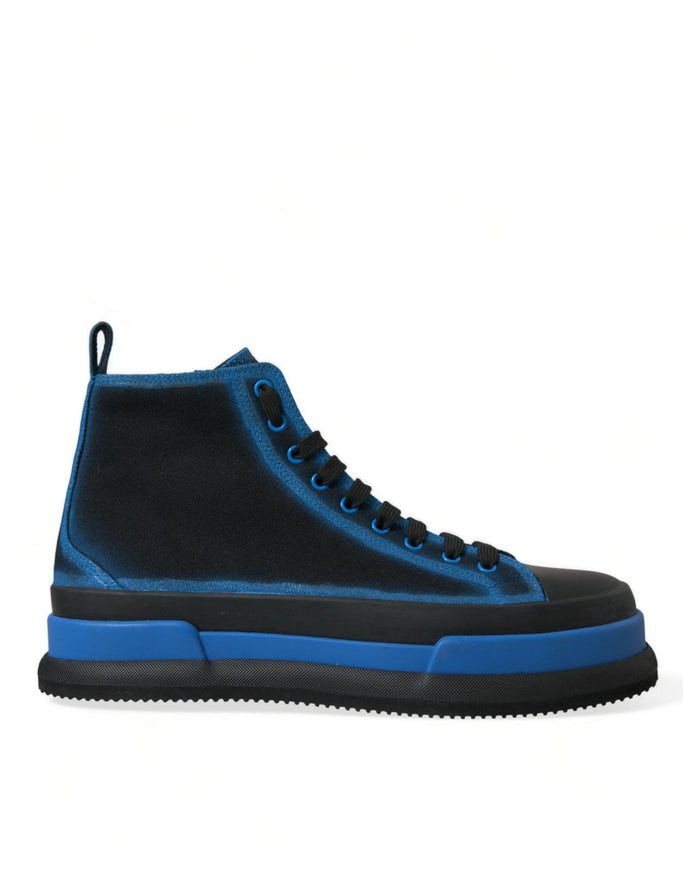 Dolce & Gabbana Black Blue Canvas Cotton High Top Sneakers Shoes - Ellie Belle