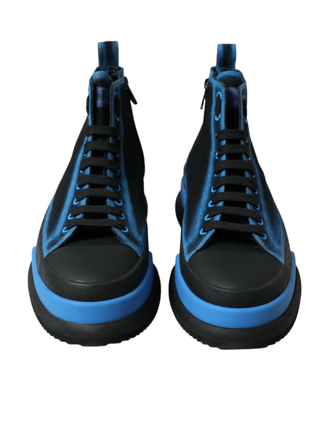 Dolce & Gabbana Black Blue Canvas Cotton High Top Sneakers Shoes - Ellie Belle