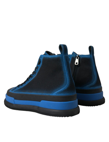 Dolce & Gabbana Black Blue Canvas Cotton High Top Sneakers Shoes - Ellie Belle