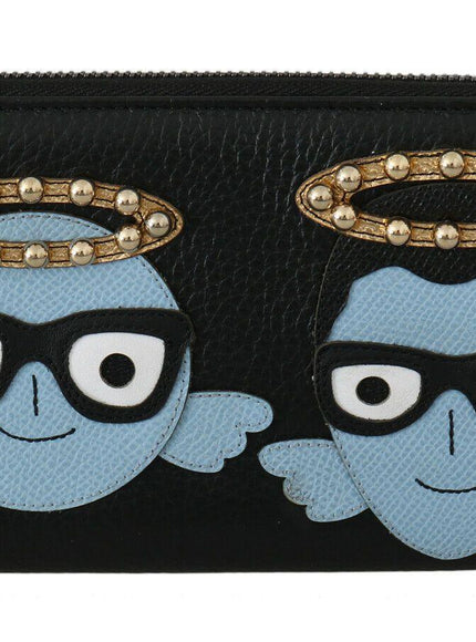Dolce & Gabbana Black Blue Leather #DGFAMILY Zipper Continental Wallet - Ellie Belle