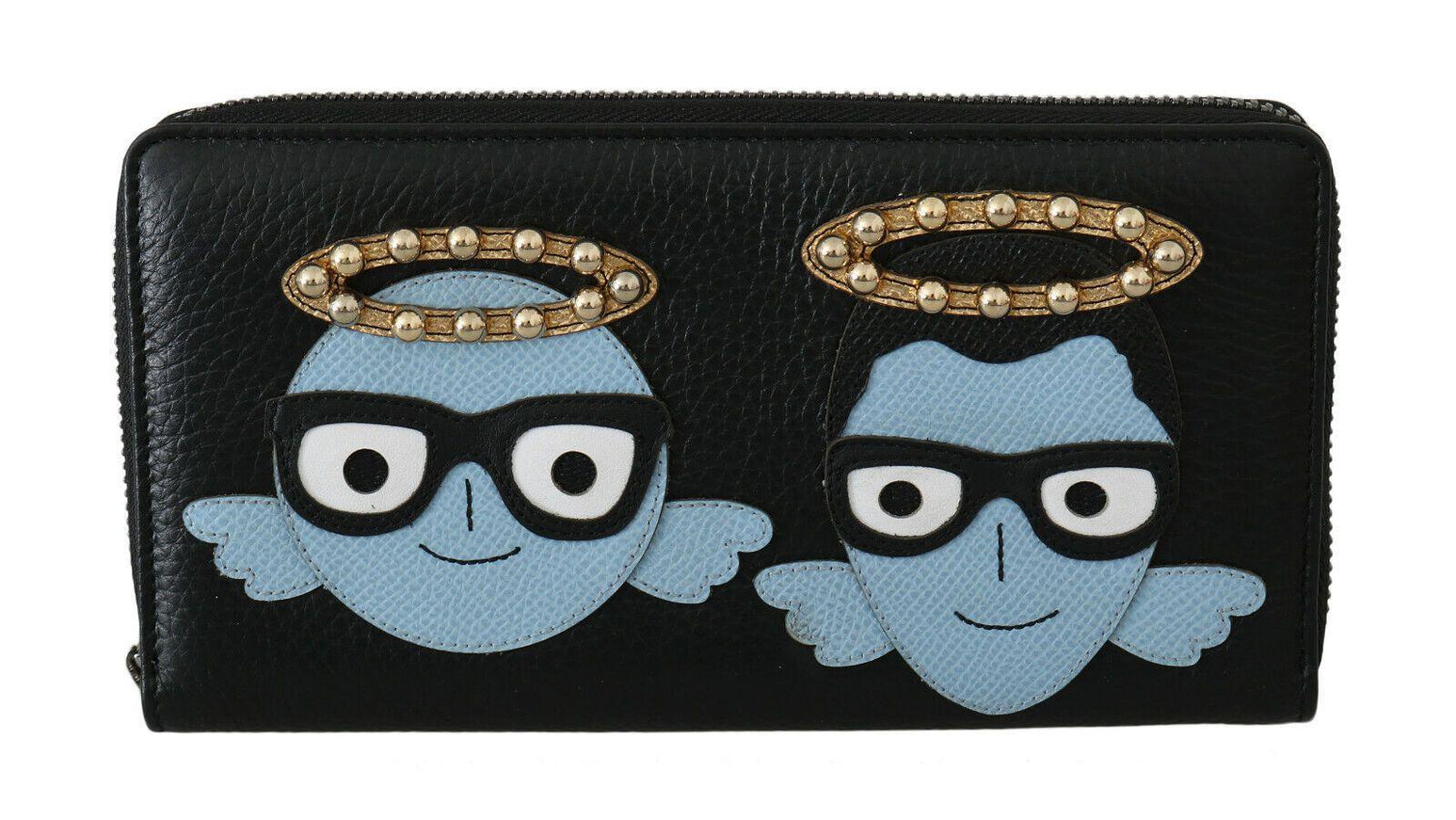 Dolce & Gabbana Black Blue Leather #DGFAMILY Zipper Continental Wallet - Ellie Belle