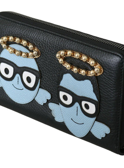 Dolce & Gabbana Black Blue Leather #DGFAMILY Zipper Continental Wallet - Ellie Belle