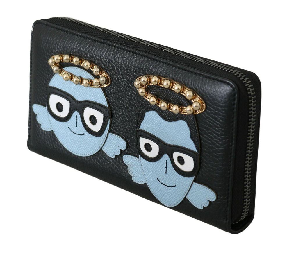 Dolce & Gabbana Black Blue Leather #DGFAMILY Zipper Continental Wallet - Ellie Belle