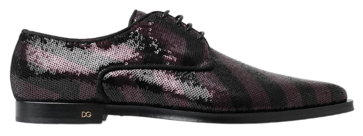 Dolce & Gabbana Black Bordeaux Sequin Chevron Men Derby Shoes - Ellie Belle