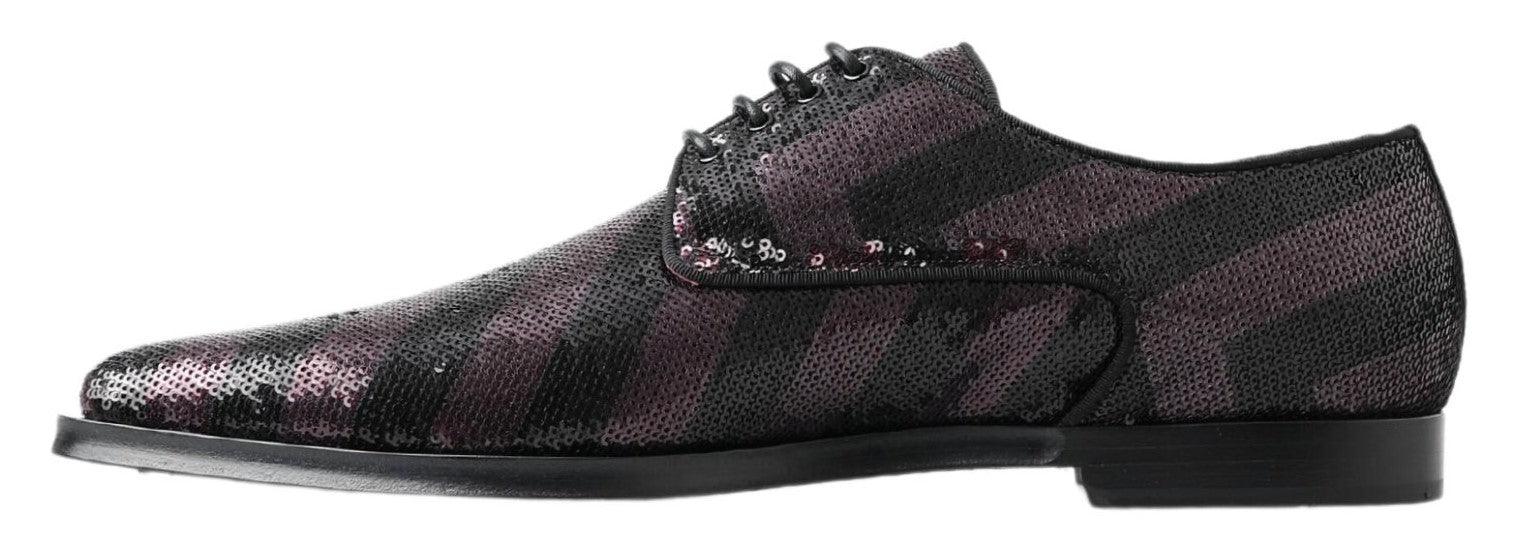 Dolce & Gabbana Black Bordeaux Sequin Chevron Men Derby Shoes - Ellie Belle