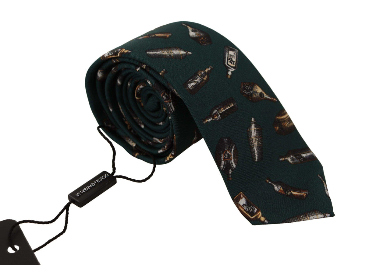 Dolce & Gabbana Black Bottle Fantasy Print Silk Adjustable Accessory Tie - Ellie Belle