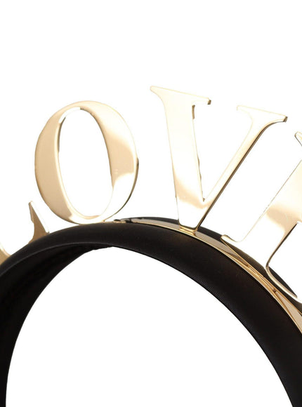 Dolce & Gabbana Black Brass Gold Love Diadem One Size Tiara Headband - Ellie Belle