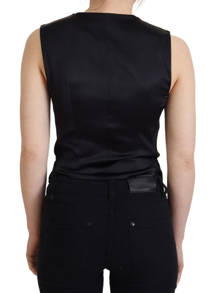 Dolce & Gabbana Black Brocade Button Down Sleeveless Vest Top - Ellie Belle