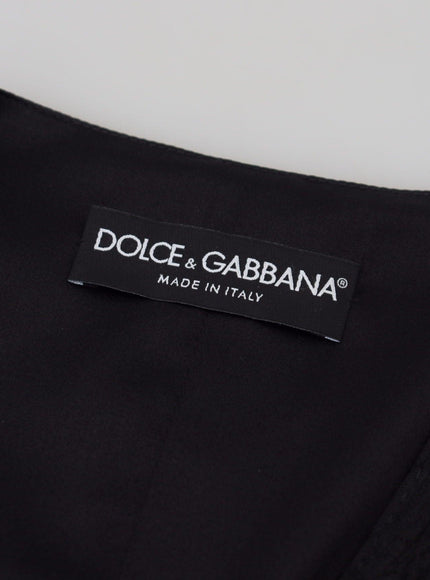 Dolce & Gabbana Black Brocade Button Down Sleeveless Vest Top - Ellie Belle
