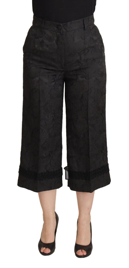 Dolce & Gabbana Black Brocade Cropped High Waist Pants - Ellie Belle