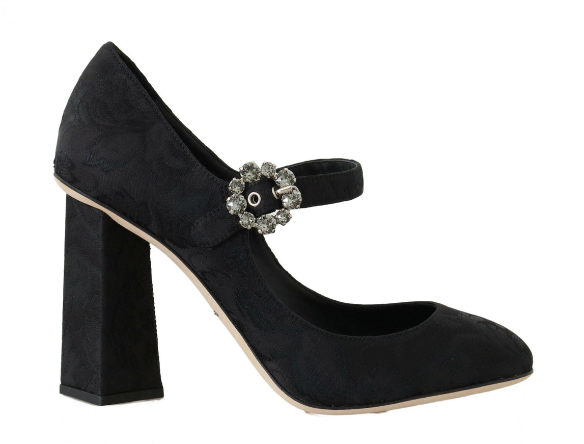 Dolce & Gabbana Black Brocade High Heels Mary Janes Shoes - Ellie Belle