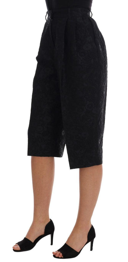 Dolce & Gabbana Black Brocade High Waist Capri Shorts