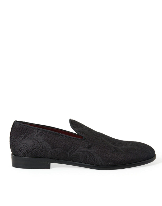 Dolce & Gabbana Black Brocade Men Slip On Loafer Dress Shoes - Ellie Belle