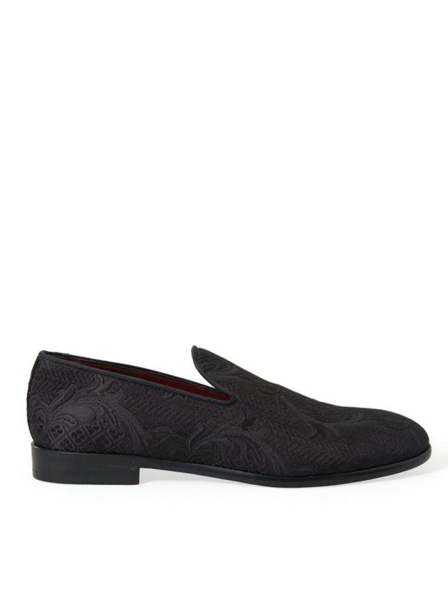 Dolce & Gabbana Black Brocade Men Slip On Loafer Dress Shoes - Ellie Belle