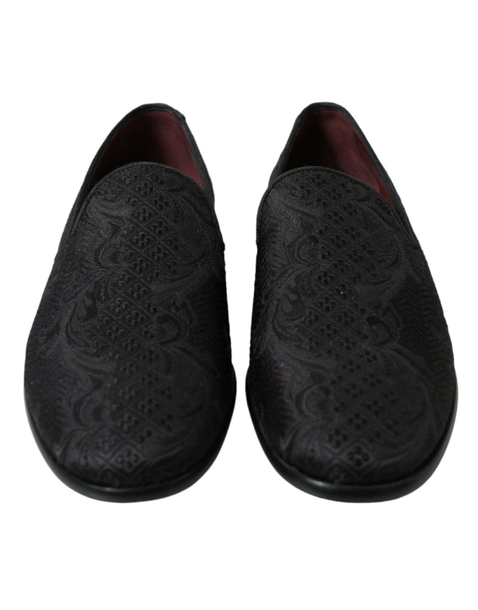 Dolce & Gabbana Black Brocade Men Slip On Loafer Dress Shoes - Ellie Belle