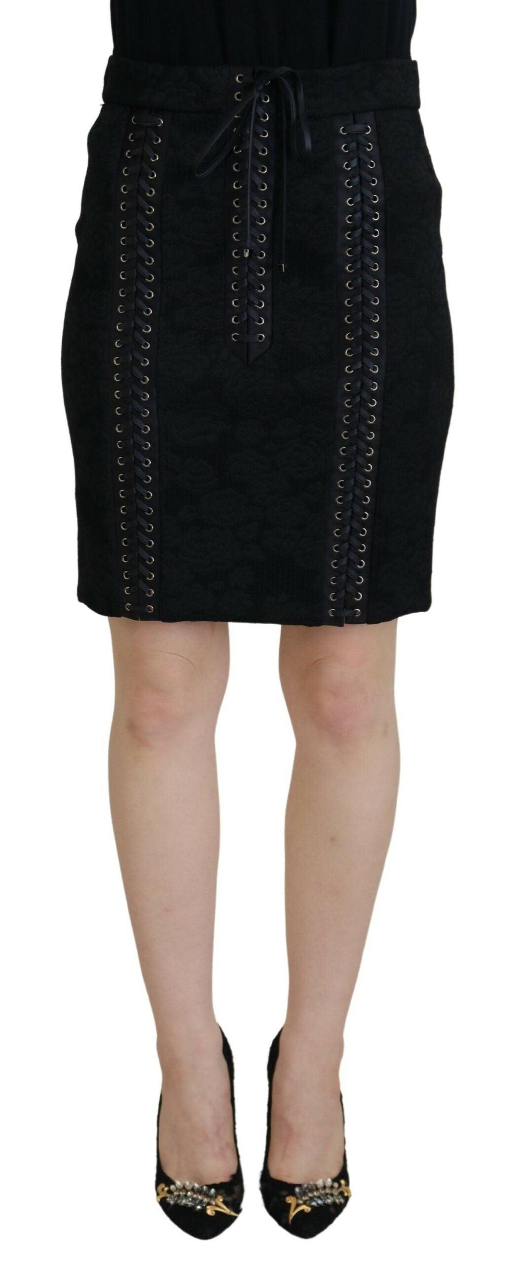 Dolce & Gabbana Black Brocade Mini Above Knee Pencil Skirt - Ellie Belle