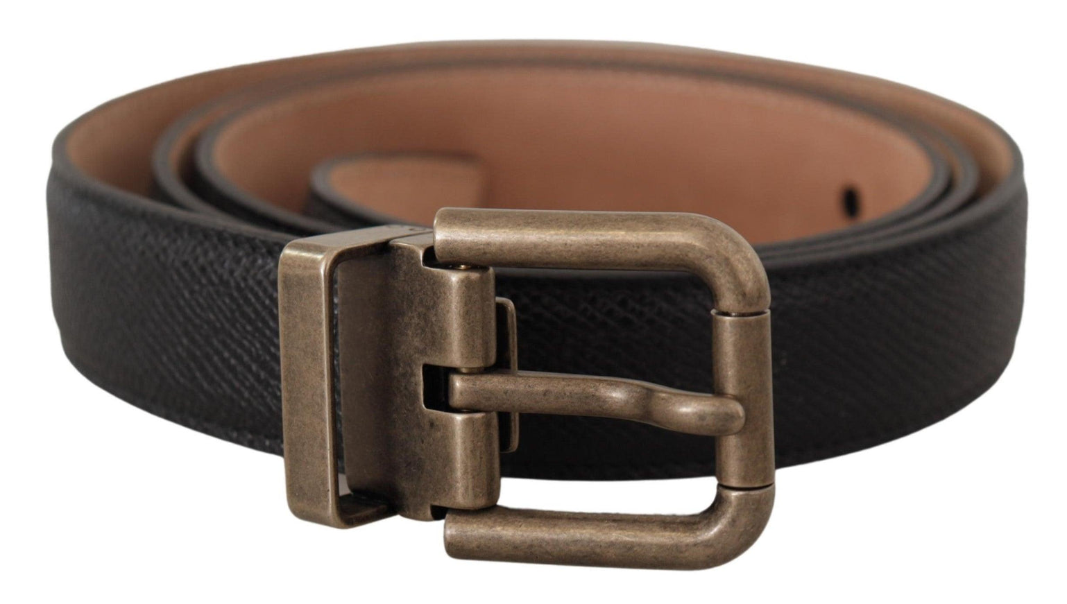 Dolce & Gabbana Black Brown Backed Leather Brass Buckle Belt - Ellie Belle