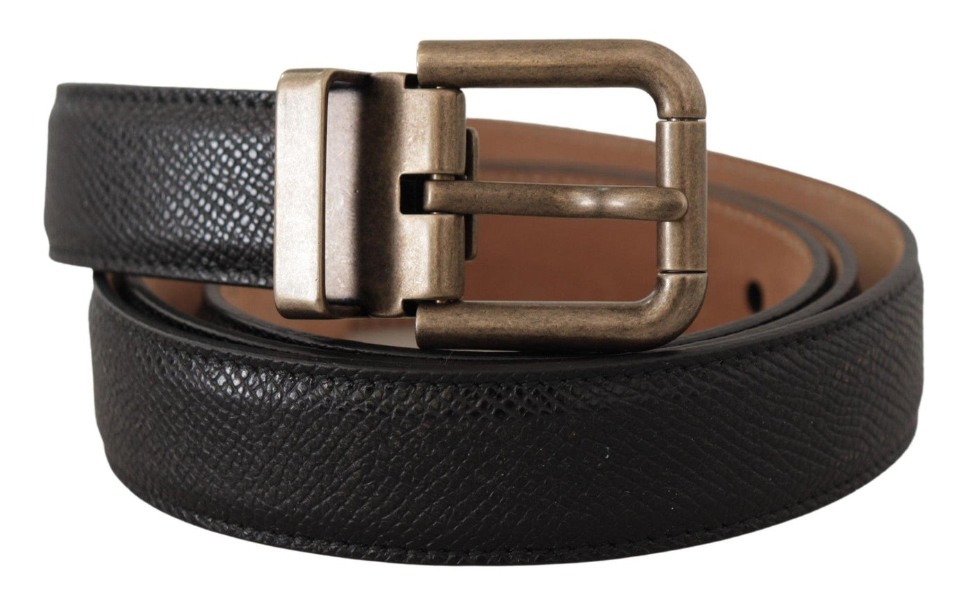 Dolce & Gabbana Black Brown Backed Leather Brass Buckle Belt - Ellie Belle