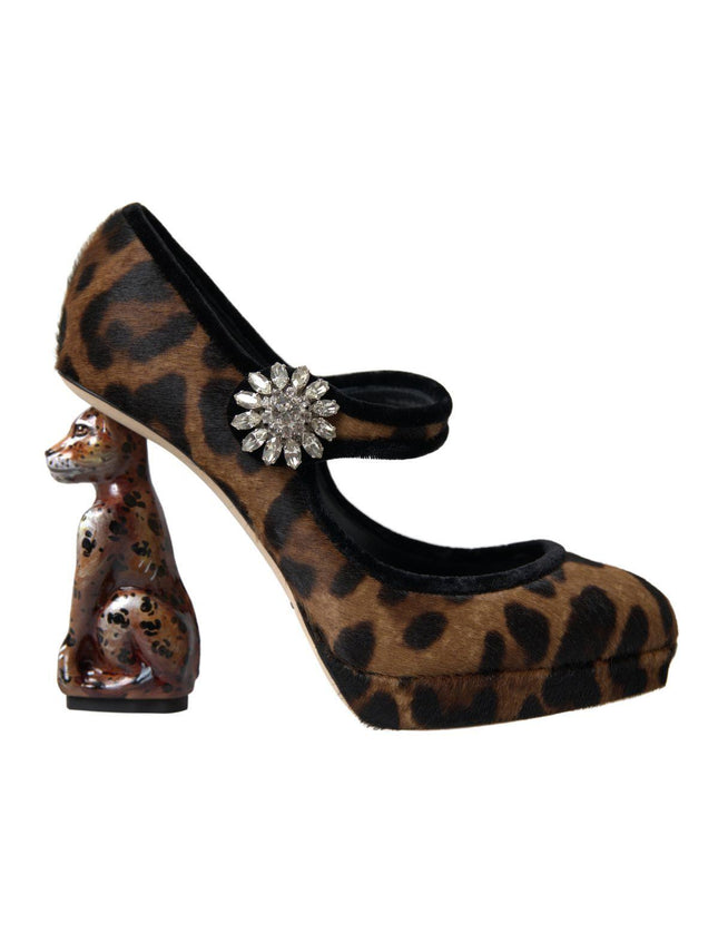 Dolce & Gabbana Black Brown Calf Leopard Heel Mary Jane Pump Shoes - Ellie Belle