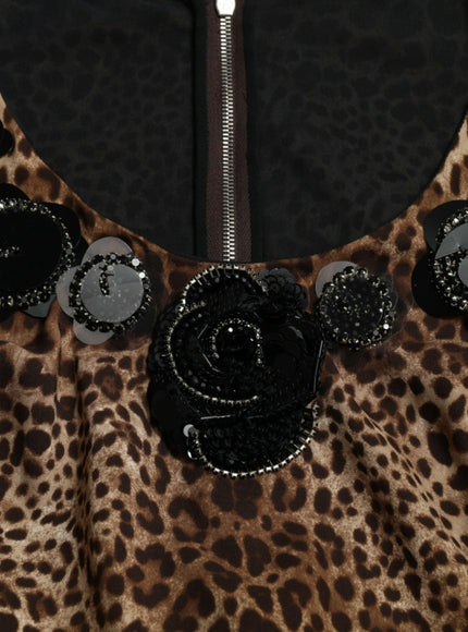 Dolce & Gabbana Black Brown Leopard Embellished Sheath Gown Dress - Ellie Belle