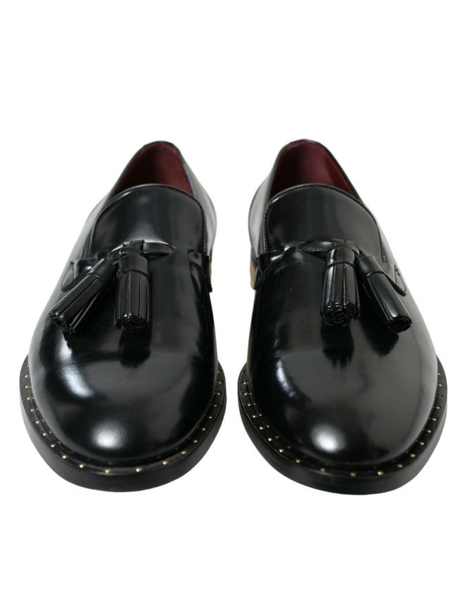 Dolce & Gabbana Black Brushed Calfskin Loafers Dress Shoes - Ellie Belle