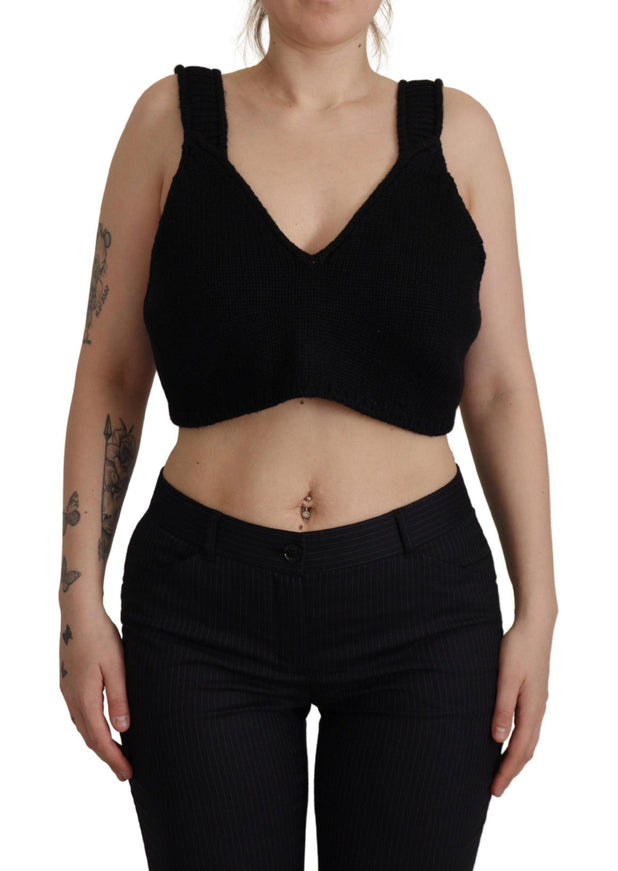 Dolce & Gabbana Black Bustier Cropped Cashmere Top - Ellie Belle