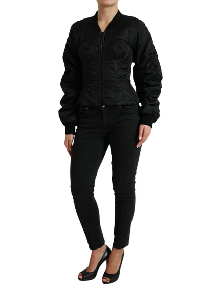 Dolce & Gabbana Black Bustier Nylon Full Zip Blouson Jacket - Ellie Belle