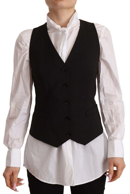 Dolce & Gabbana Black Button Down Sleeveless Vest Polyester Top - Ellie Belle