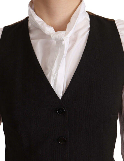 Dolce & Gabbana Black Button Down Sleeveless Vest Polyester Top - Ellie Belle