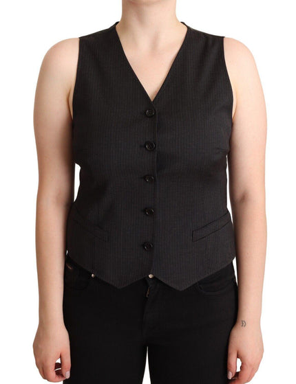 Dolce & Gabbana Black Button Down Sleeveless Vest Viscose Top - Ellie Belle