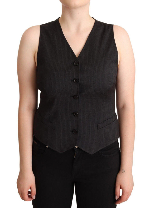 Dolce & Gabbana Black Button Down Sleeveless Vest Viscose Top - Ellie Belle