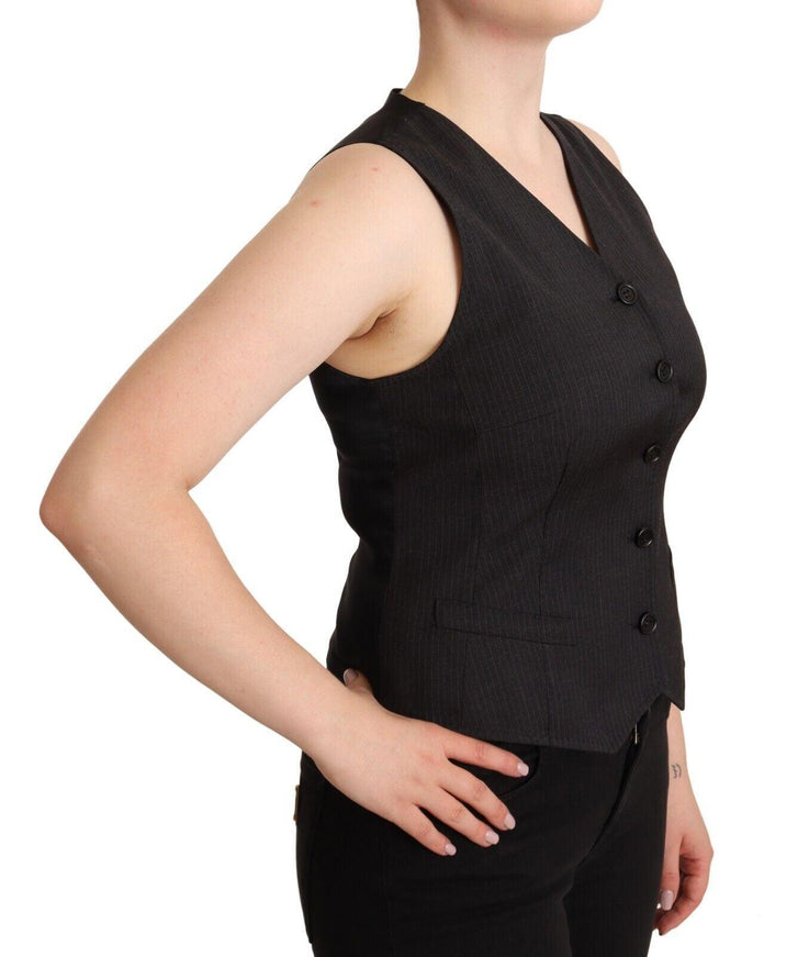 Dolce & Gabbana Black Button Down Sleeveless Vest Viscose Top - Ellie Belle