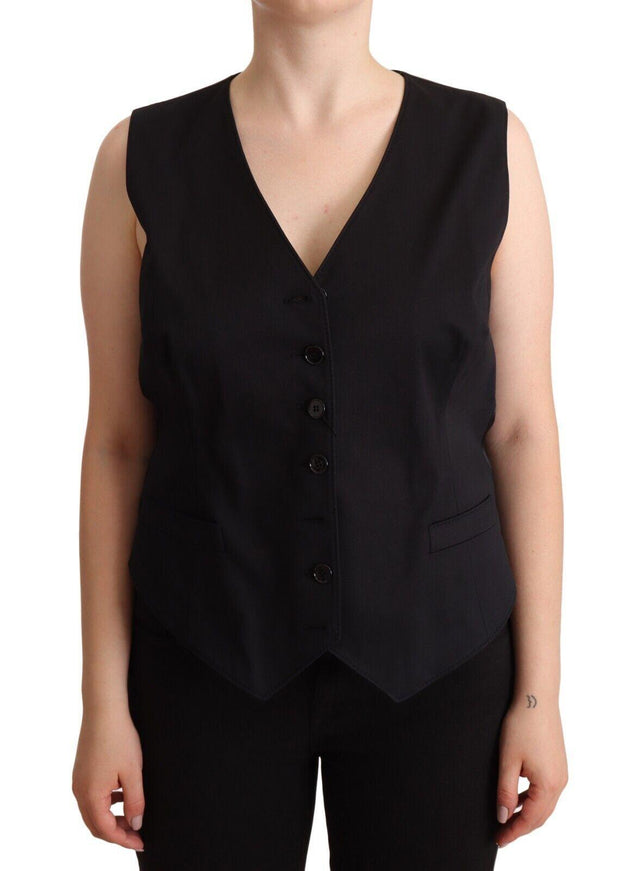 Dolce & Gabbana Black Button Down Sleeveless Vest Waiscoat Top - Ellie Belle