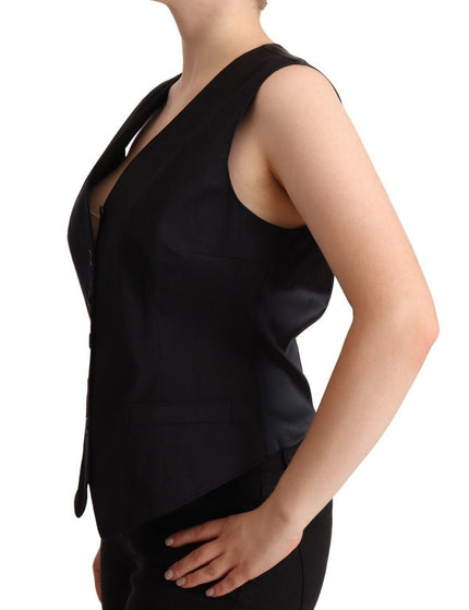 Dolce & Gabbana Black Button Down Sleeveless Vest Waiscoat Top - Ellie Belle