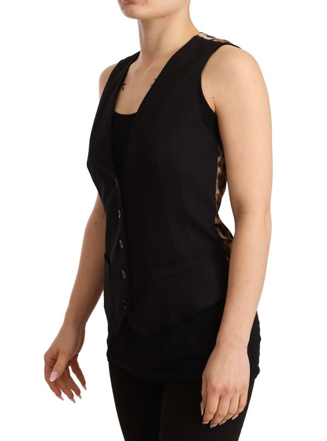 Dolce & Gabbana Black Button Down Sleeveless Vest Wool Top - Ellie Belle