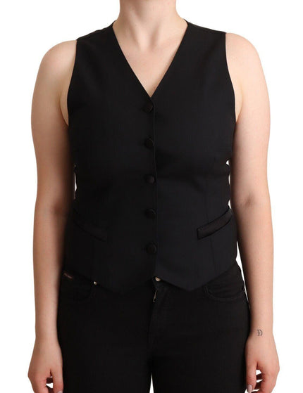 Dolce & Gabbana Black Button Down Sleeveless Viscose Vest Top - Ellie Belle