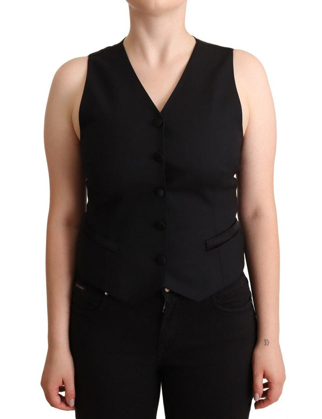 Dolce & Gabbana Black Button Down Sleeveless Viscose Vest Top - Ellie Belle